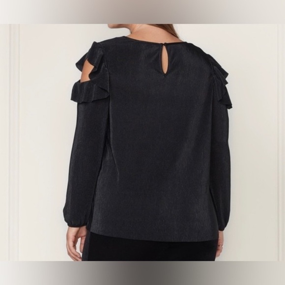 LC LAUREN CONRAD RUNWAY Top Ruffle Pleated Long Sleeves Black Blouse Shirt Sz XS - Picture 2 of 10